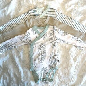 3-pack Long Sleeve Side-snap Kimono Bodysuits Organic Cotton /Jumbo Leaf Sage/NB